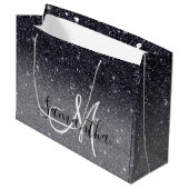 Moderner Schwarzer Glitzer Glitzern Personalisiert Große Geschenktüte (Vorderseite Schrägansicht)