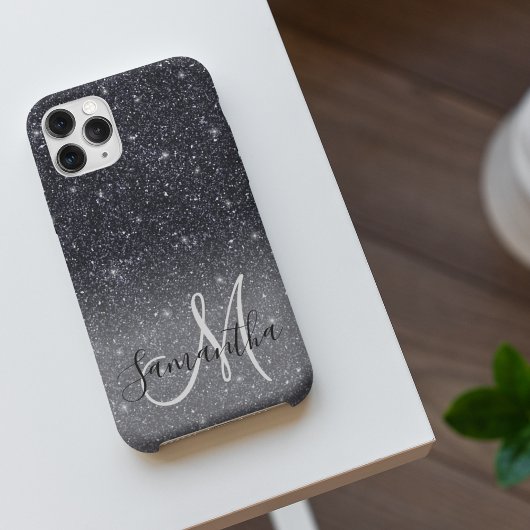 Moderner Schwarzer Glitzer Glitzern Personalisiert iPhone Hülle