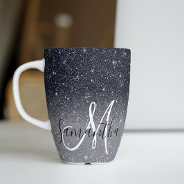 Moderner Schwarzer Glitzer Glitzern Personalisiert Milchtasse