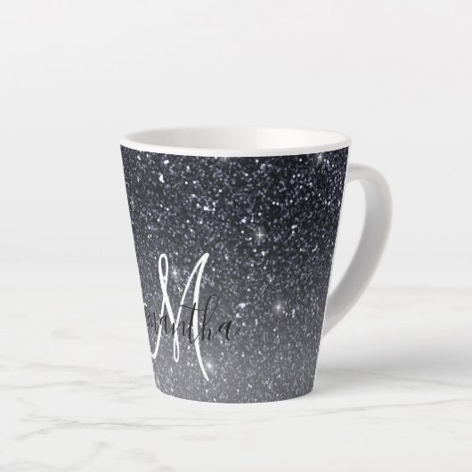 Moderner Schwarzer Glitzer Glitzern Personalisiert Milchtasse (Rechte Ecke)