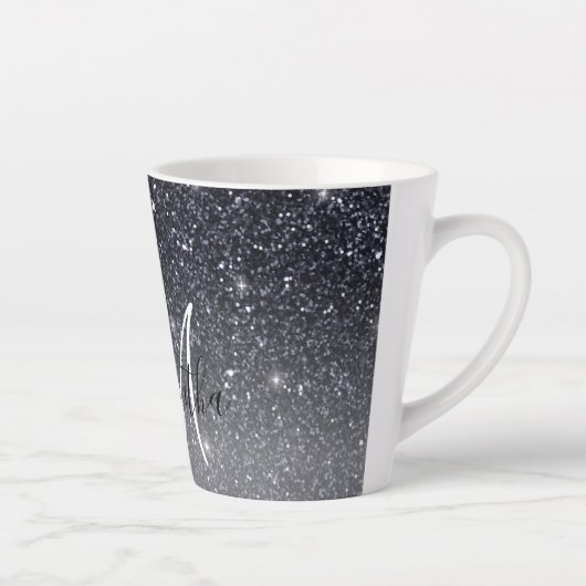 Moderner Schwarzer Glitzer Glitzern Personalisiert Milchtasse (Rechts)