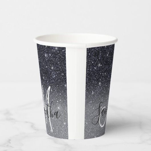 Moderner Schwarzer Glitzer Glitzern Personalisiert Pappbecher (Rechts)