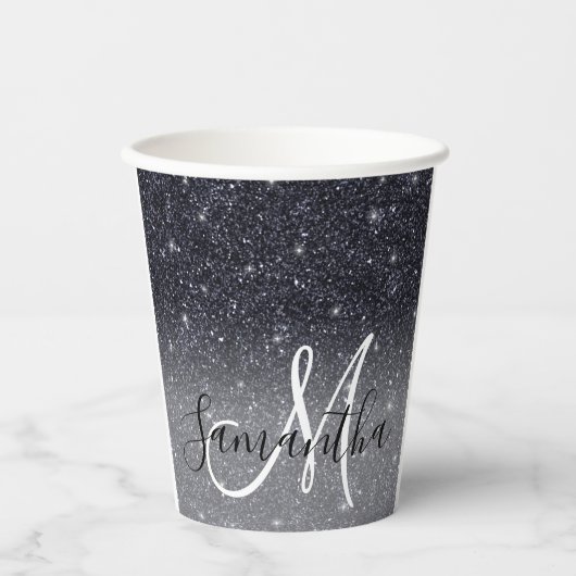 Moderner Schwarzer Glitzer Glitzern Personalisiert Pappbecher (Vorderseite)