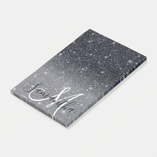 Moderner Schwarzer Glitzer Glitzern Personalisiert Post-it Klebezettel (angewinkelt)