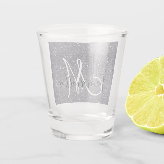 Moderner Schwarzer Glitzer Glitzern Personalisiert Schnapsglas (Rückseite)