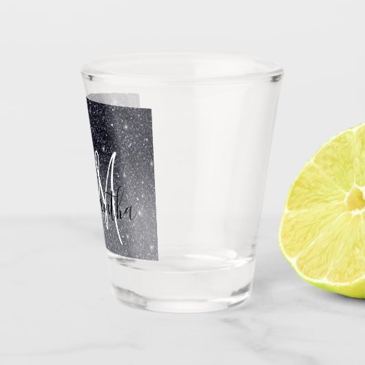Moderner Schwarzer Glitzer Glitzern Personalisiert Schnapsglas (Rechts)