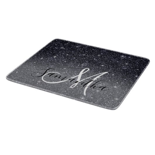 Moderner Schwarzer Glitzer Glitzern Personalisiert Schneidebrett (Ecke)