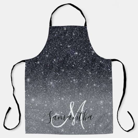 Moderner Schwarzer Glitzer Glitzern Personalisiert Schürze (Vorderseite)