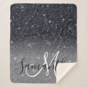 Moderner Schwarzer Glitzer Glitzern Personalisiert Sherpadecke (Vorderseite)