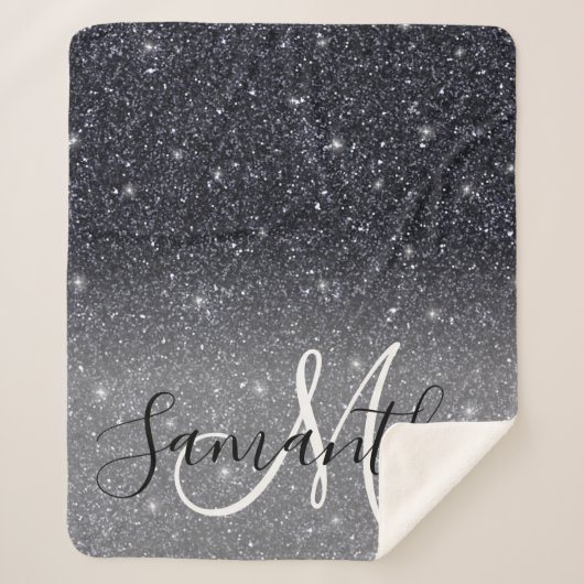 Moderner Schwarzer Glitzer Glitzern Personalisiert Sherpadecke (Vorderseite)