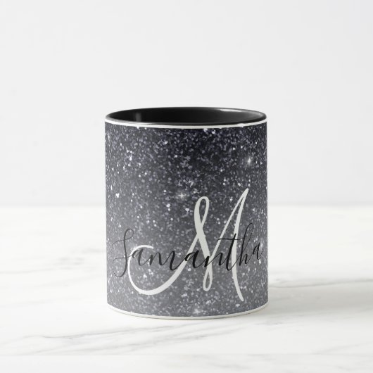 Moderner Schwarzer Glitzer Glitzern Personalisiert Tasse (Zentrum)