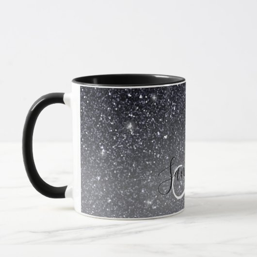 Moderner Schwarzer Glitzer Glitzern Personalisiert Tasse (Links)