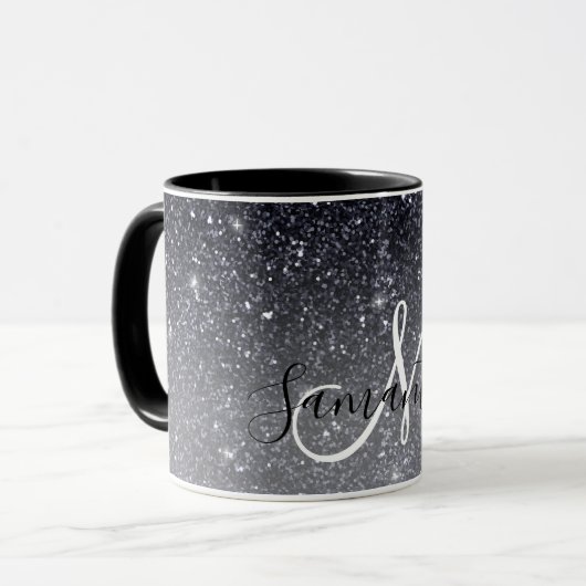 Moderner Schwarzer Glitzer Glitzern Personalisiert Tasse (Vorderseite Links)