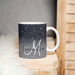 Moderner Schwarzer Glitzer Glitzern Personalisiert Tasse