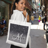 Moderner Schwarzer Glitzer Glitzern Personalisiert Tragetasche