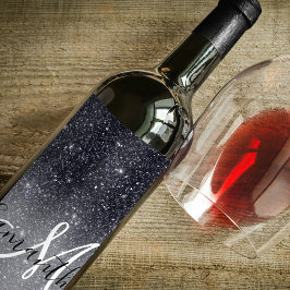 Moderner Schwarzer Glitzer Glitzern Personalisiert Weinetikett