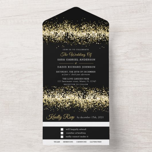 Moderner Schwarzer Glitzer Hochzeit in einer Einla All In One Einladung (Innen Boden)