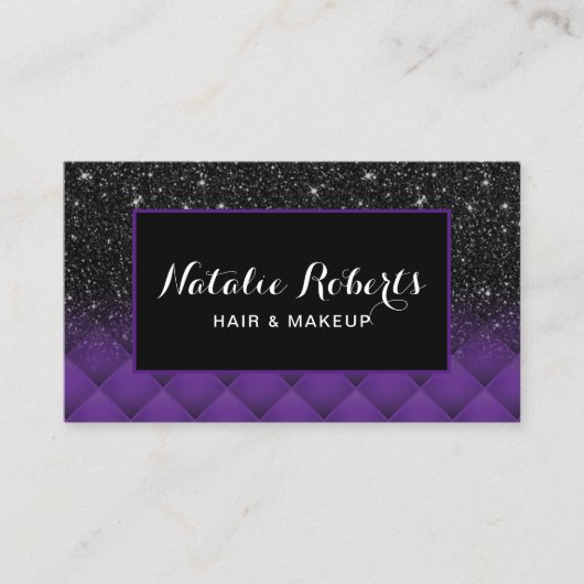 Moderner Schwarzer Glitzer Lila Diamond Pattern Sa Visitenkarte (Vorderseite)