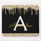 Moderner Schwarzer Glitzer Mit Monogramm Mousepad (Vorne)