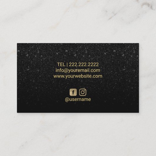 Moderner schwarzer Glitzer-Schönheits-mit Visitenkarte (Rückseite)