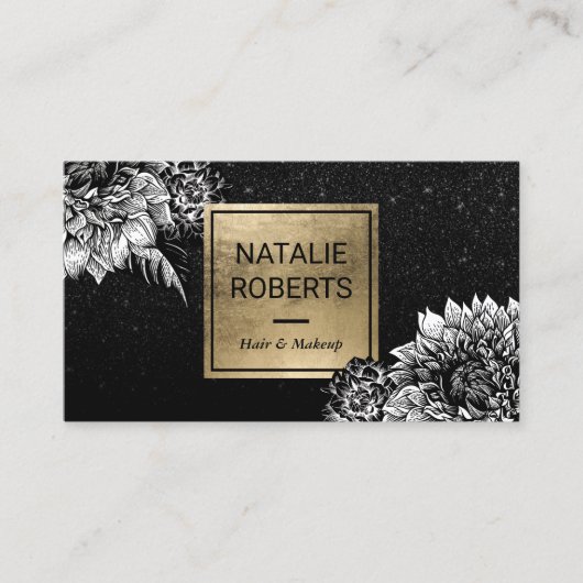 Moderner schwarzer Glitzer-Schönheits-mit Visitenkarte (Vorderseite)