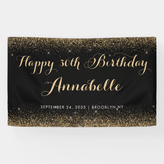 Moderner Schwarzer Glitzer Sparkasse jeden Geburts Banner (Horizontal)
