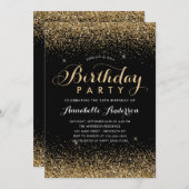 Moderner Schwarzer Glitzer Sparkasse jeden Geburts Einladung (Vorne/Hinten)