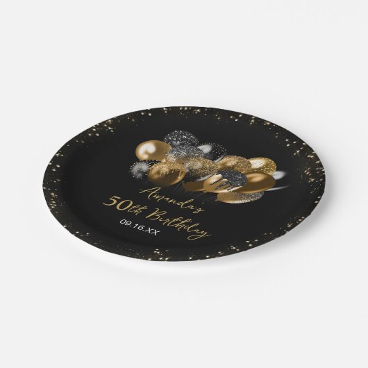 Moderner Schwarzer Glitzer Sparkasse jeden Geburts Pappteller (Schrägansicht)