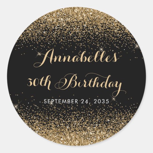 Moderner Schwarzer Glitzer Sparkasse jeden Geburts Runder Aufkleber (Vorderseite)