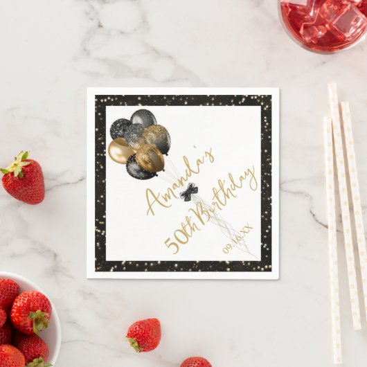 Moderner Schwarzer Glitzer Sparkasse jeden Geburts Serviette (Beispiel)