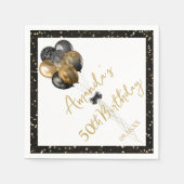 Moderner Schwarzer Glitzer Sparkasse jeden Geburts Serviette (Vorderseite)