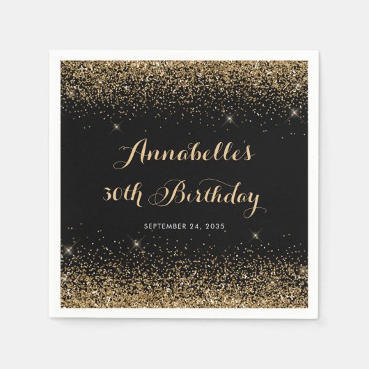 Moderner Schwarzer Glitzer Sparkasse jeden Geburts Serviette (Vorderseite)