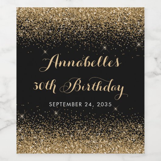 Moderner Schwarzer Glitzer Sparkasse jeden Geburts Weinetikett (Einzelnes Label)