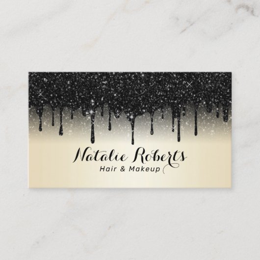 Moderner Schwarzer Glitzer Tropfen Perle Schönheit Visitenkarte (Vorderseite)