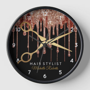 Moderner schwarzer Gold-Glitter-Friseur  Uhr