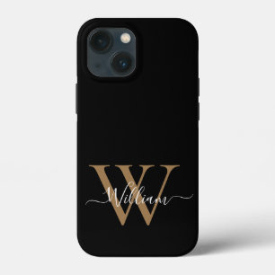 Moderner schwarzer Gold-Monogramm-Schriftname Case-Mate iPhone Hülle