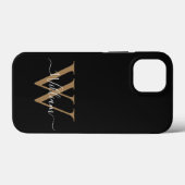 Moderner schwarzer Gold-Monogramm-Schriftname Case-Mate iPhone Hülle (Rückseite (Horizontal))