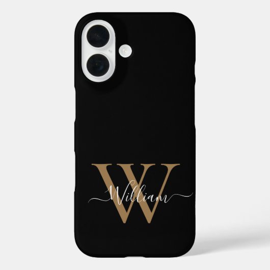 Moderner schwarzer Gold-Monogramm-Schriftname Case-Mate iPhone Hülle (Rückseite)