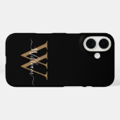 Moderner schwarzer Gold-Monogramm-Schriftname Case-Mate iPhone Hülle (Rückseite (Horizontal))
