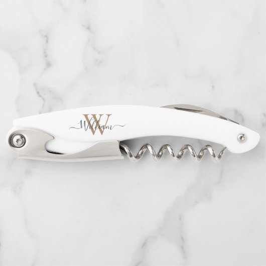 Moderner schwarzer Gold-Monogramm-Schriftname Kellnermesser (Vorderseite)