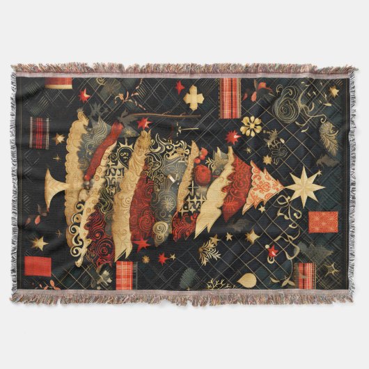 Moderner Schwarzer Gold und Roter Weihnachtsbaum Decke (Vorderseite)