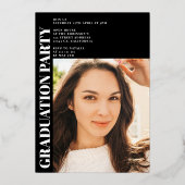 Moderner Schwarzer Goldbogen 3 Foto Abschluss Folieneinladung (Rückseite)