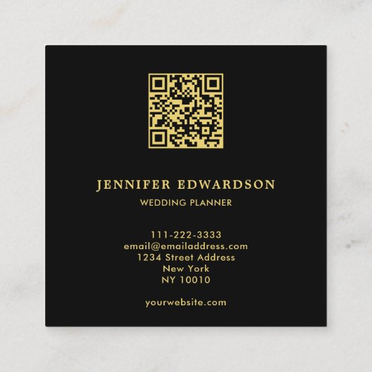 Moderner schwarzer Goldcode QR beruflich Quadratische Visitenkarte (Rückseite)