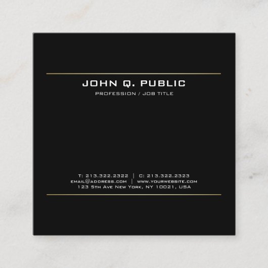 Moderner schwarzer Goldkreativer Quadratische Visitenkarte (Vorderseite)