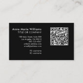 Moderner schwarzer Goldschrift-Monogramm-QR-Code Visitenkarte (Rückseite)