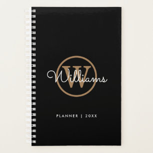 Moderner Schwarzer Goldschrift Name Monogramm Plan Planer