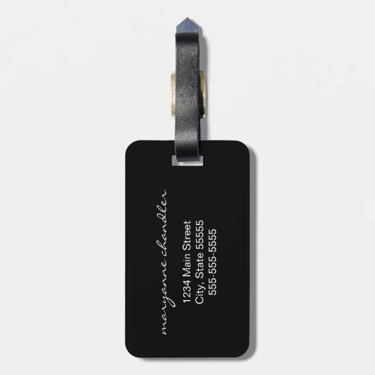 Moderner schwarzer graues Weiß-mit Monogramm Gepäckanhänger (Rückseite vertikal)