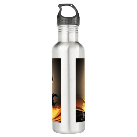 Moderner schwarzer Hengst in der Wüste Edelstahlflasche (Rückseite)