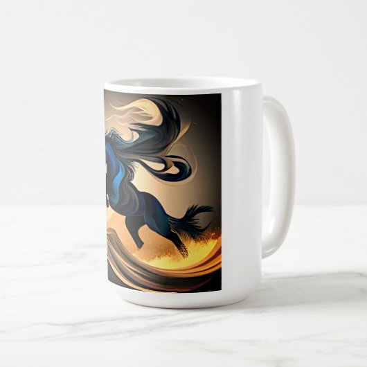 Moderner schwarzer Hengst in der Wüste Kaffeetasse (VorderseiteRechts)