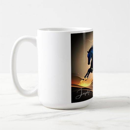 Moderner schwarzer Hengst in der Wüste Kaffeetasse (Links)